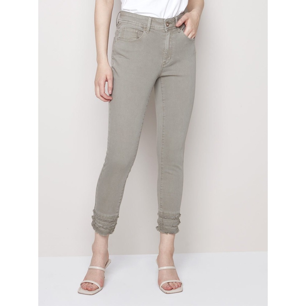 Charlie B 12 Sage Green Frayed Hem Crop Jeans Stretch Cotton